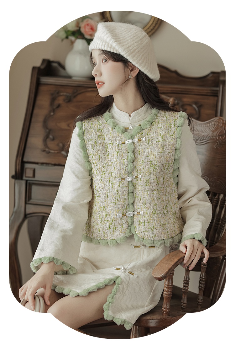 Chinese style dress chanelstyle coat 2pcs set