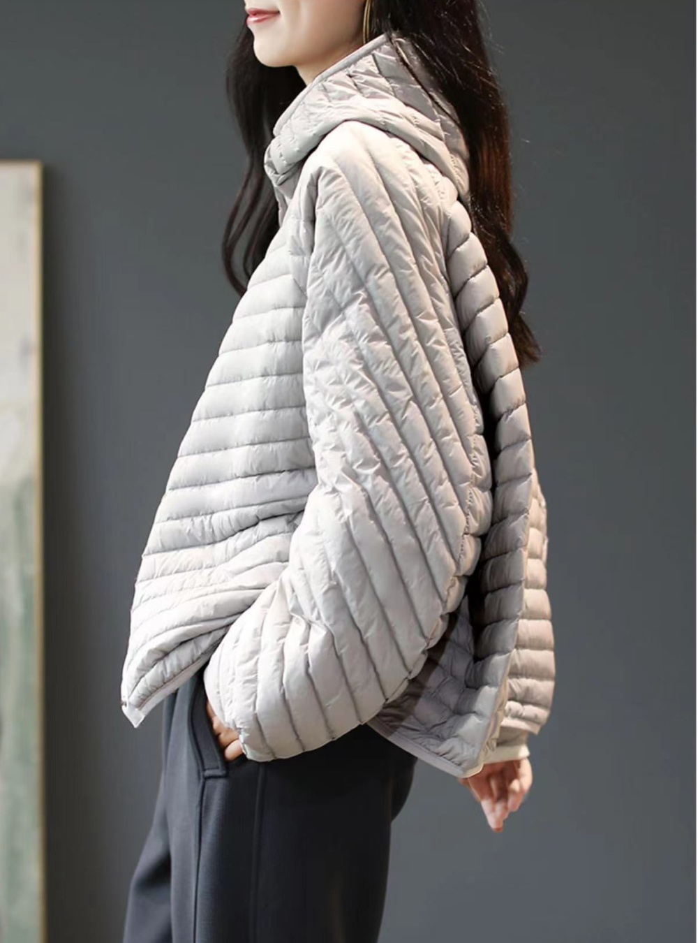 Thin stripe down cotton coat light loose coat for women