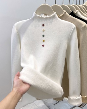 Wood ear plus velvet thick sweater buckle bottoming tops