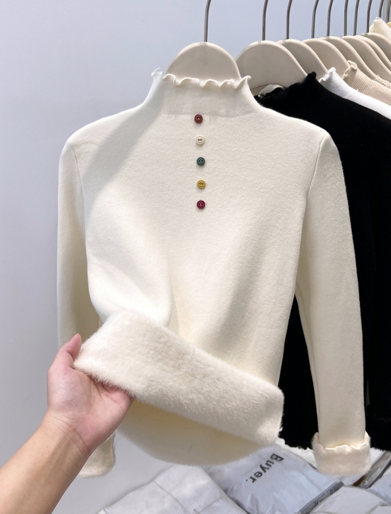 Wood ear plus velvet thick sweater buckle bottoming tops