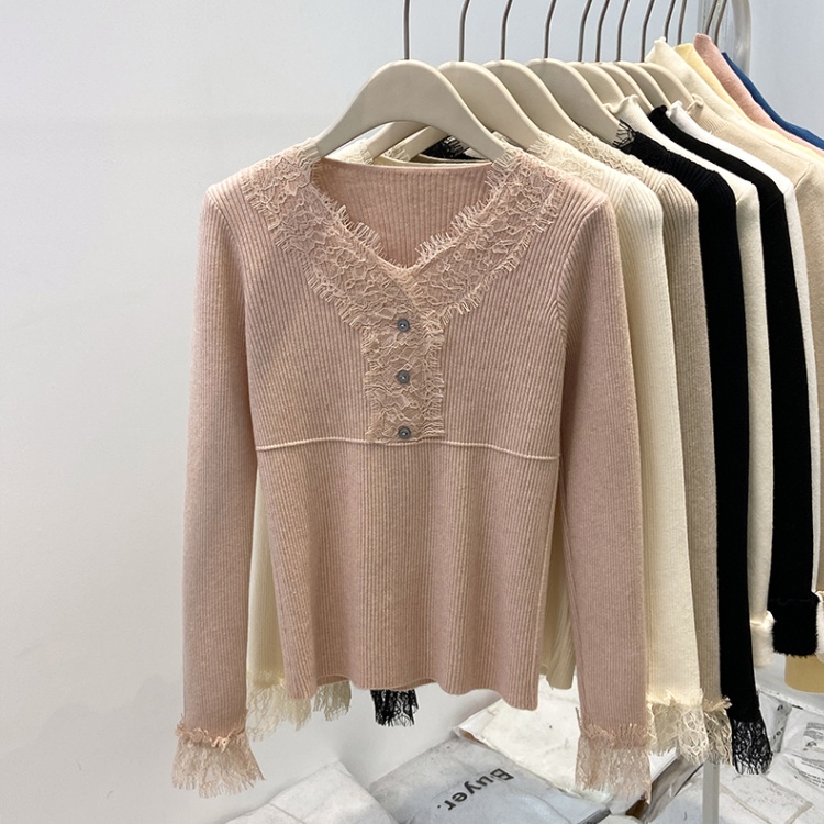 V-neck autumn and winter tops bottoming sweater for women