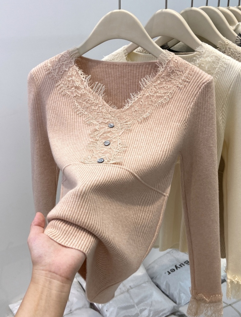 V-neck autumn and winter tops bottoming sweater for women