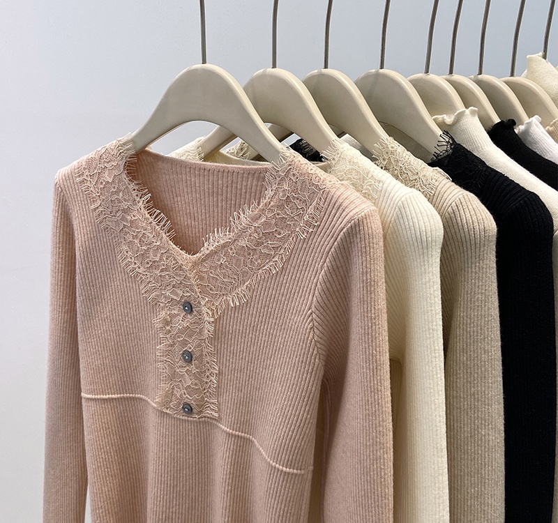 V-neck autumn and winter tops bottoming sweater for women