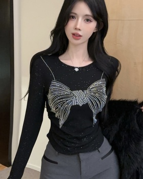 Rhinestone black T-shirt slim tops for women