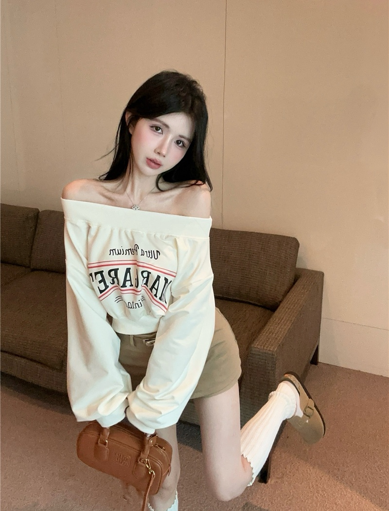 White loose hoodie flat shoulder tops for women