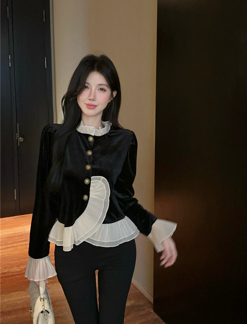 Splice slim autumn shirt winter Western style tops