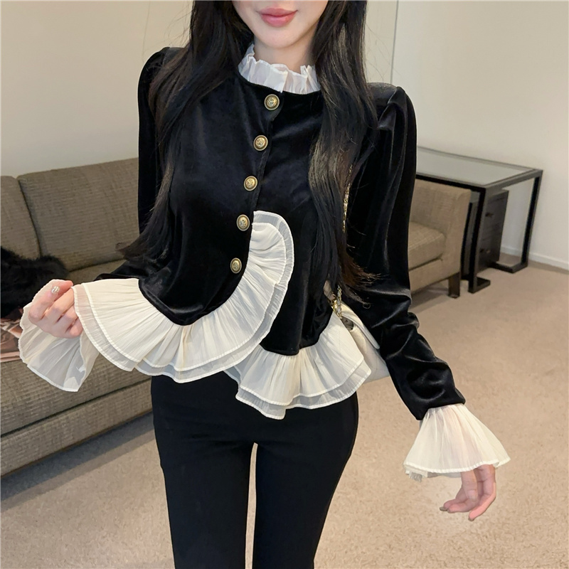 Splice slim autumn shirt winter Western style tops