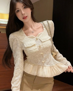 Western style unique slim autumn lace shirt