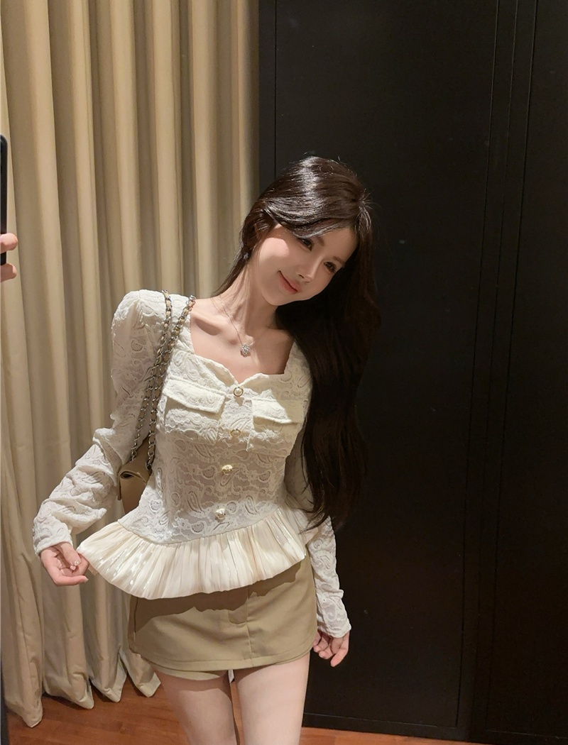 Western style unique slim autumn lace shirt