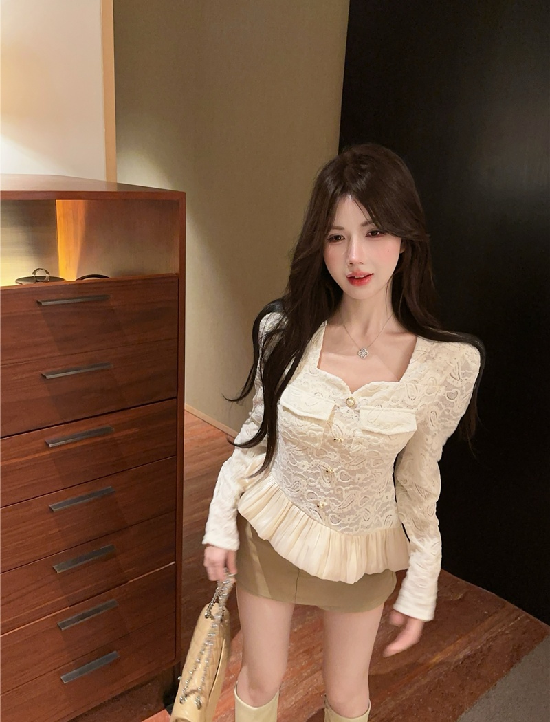 Western style unique slim autumn lace shirt