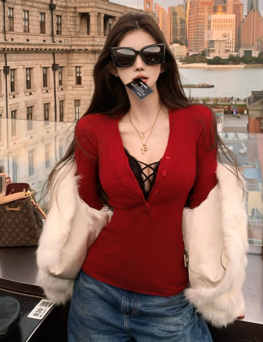 Knitted bottoming shirt V-neck tops for women