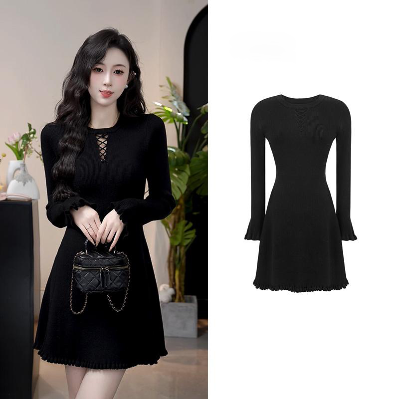 Autumn and winter slim retro knitted college style dress