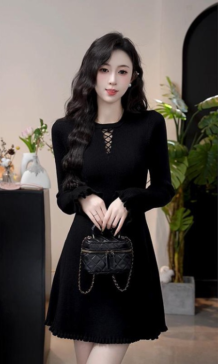 Autumn and winter slim retro knitted college style dress