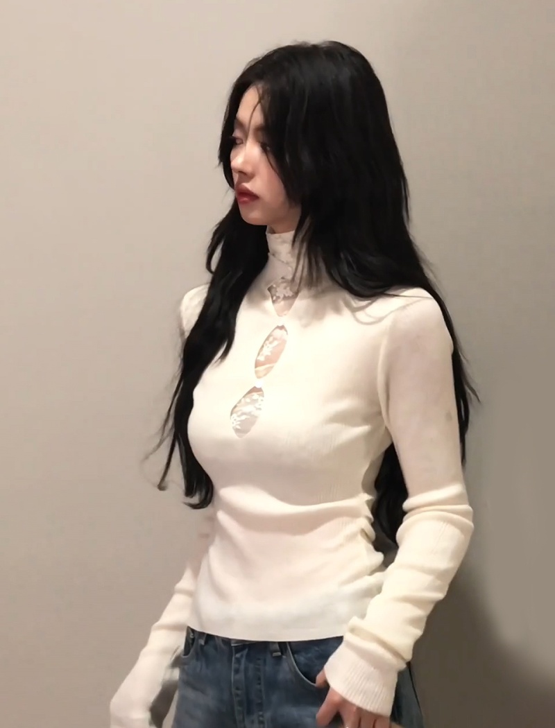 Knitted hollow bottoming shirt lace tops for women