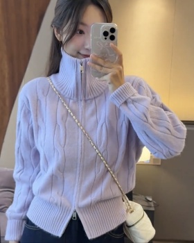 Double zip loose tops short sweater for women