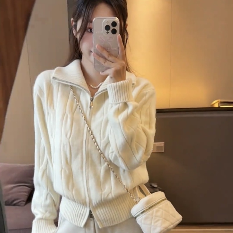 Double zip loose tops short sweater for women