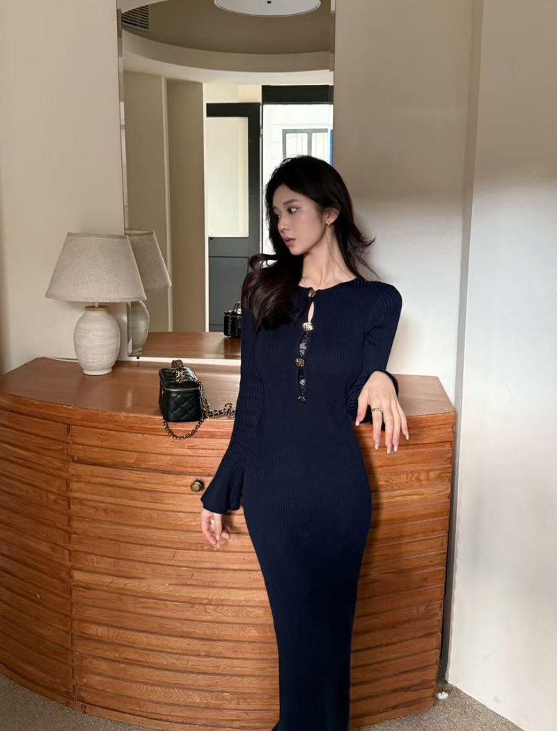 Winter round neck temperament package hip dress