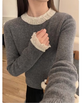 Knitted court style slim splice bottoming shirt for women