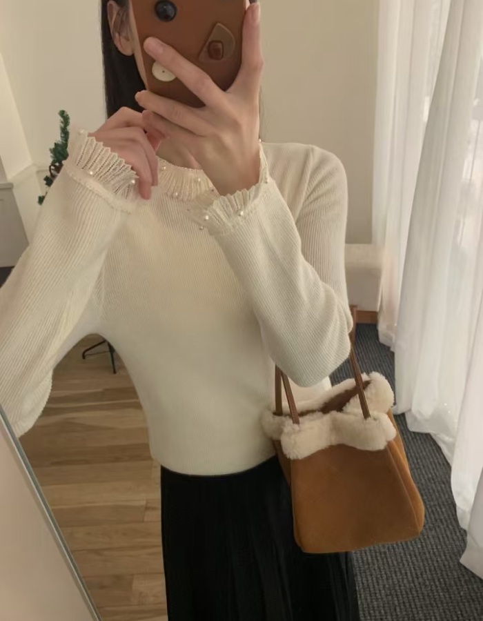 Knitted court style slim splice bottoming shirt for women