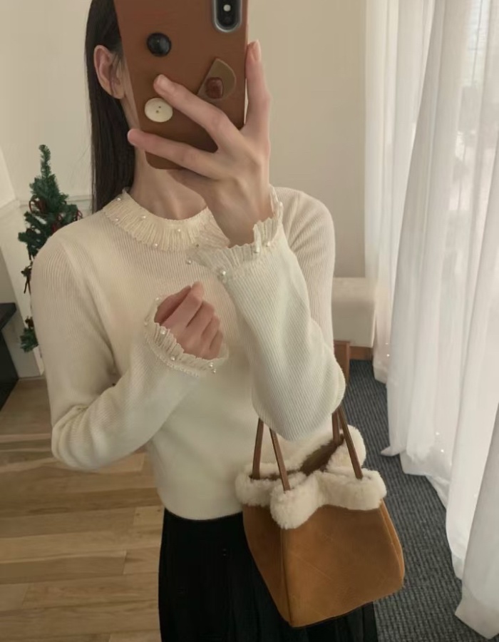 Knitted court style slim splice bottoming shirt for women