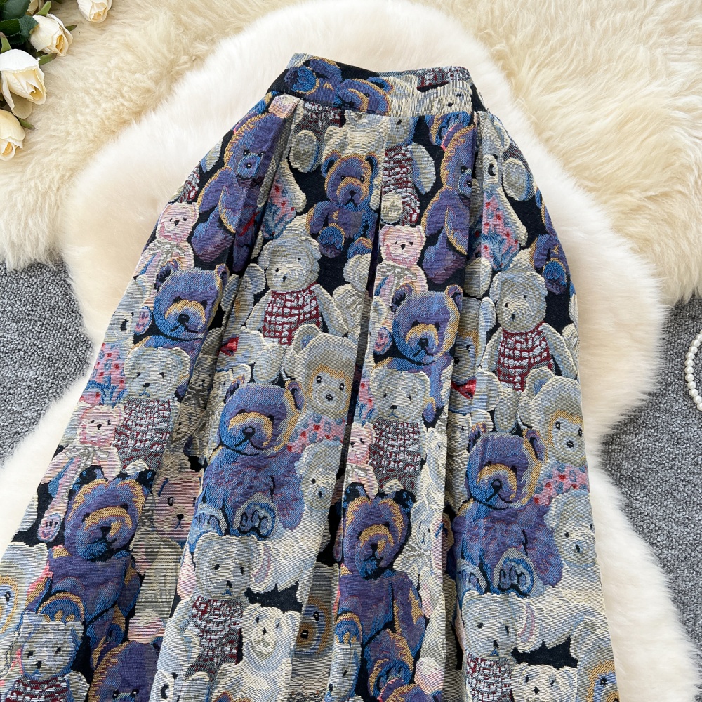 Cubs jacquard crimp A-line slim big skirt winter France style skirt