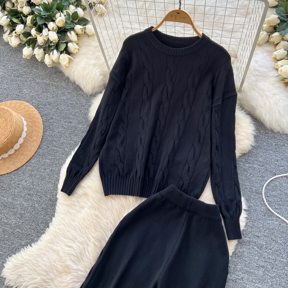 Loose long pants winter sweater 2pcs set for women