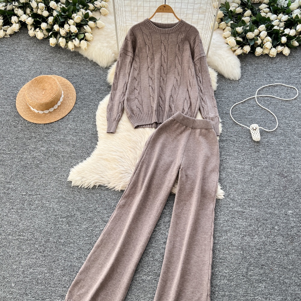 Loose long pants winter sweater 2pcs set for women