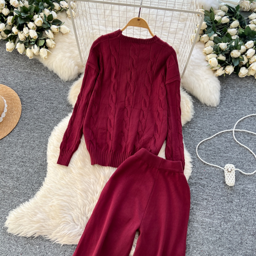 Loose long pants winter sweater 2pcs set for women