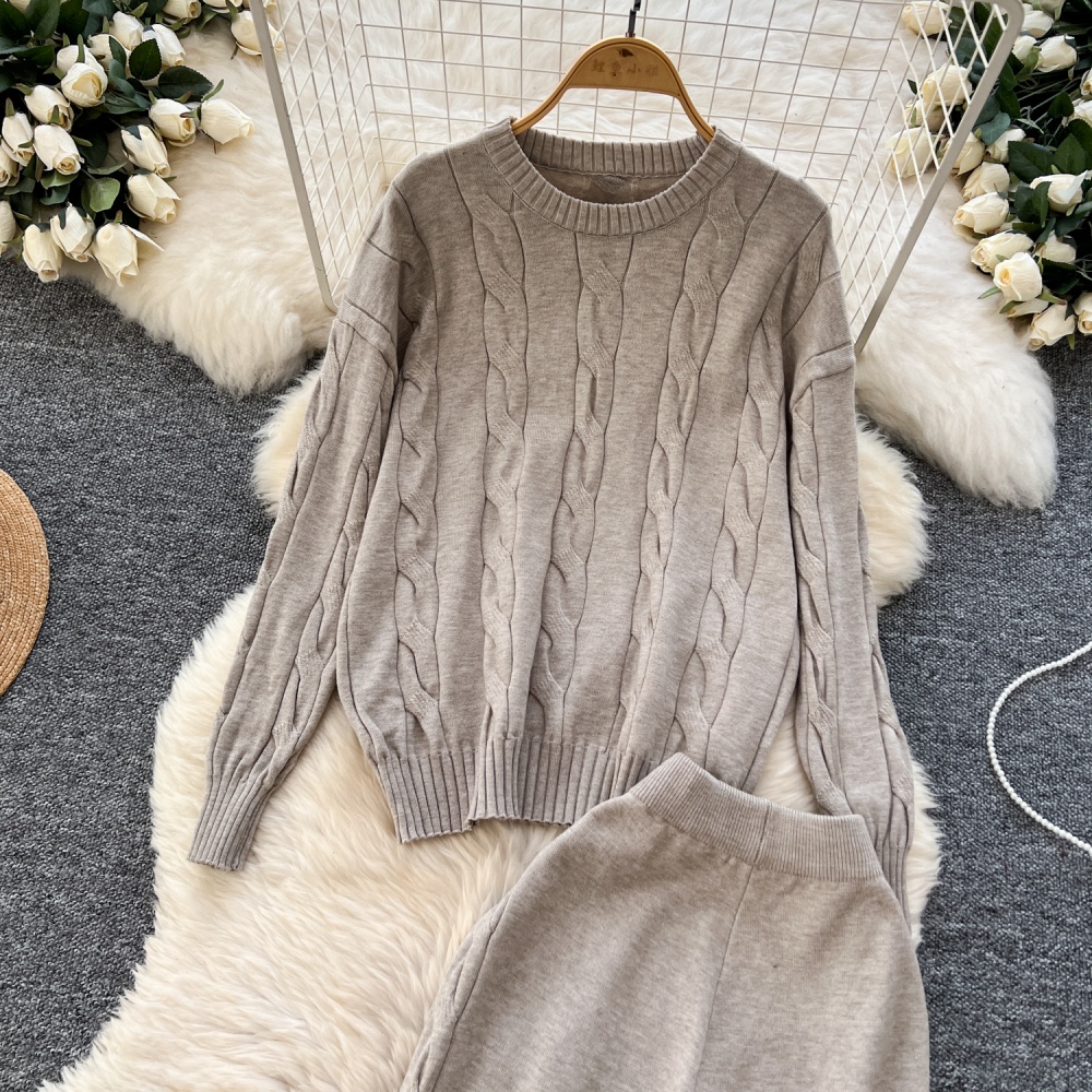 Loose long pants winter sweater 2pcs set for women