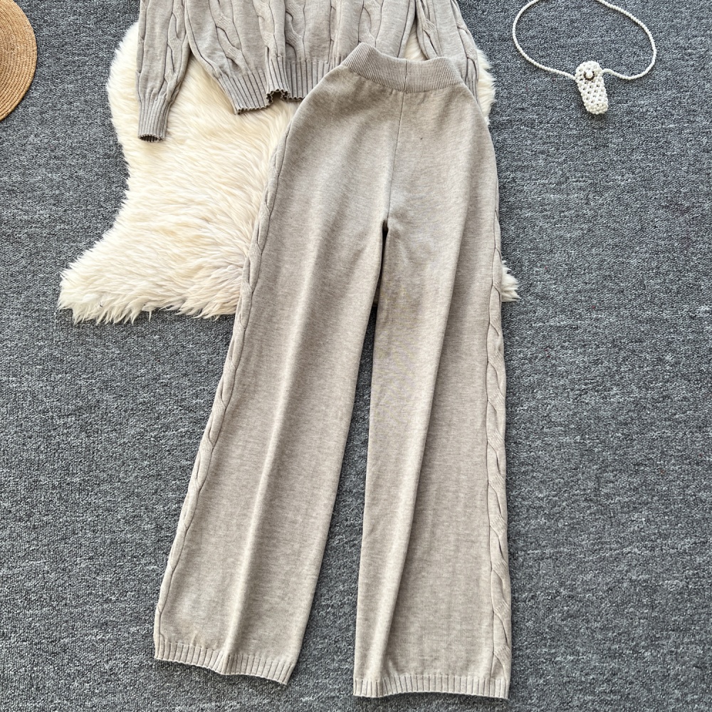 Loose long pants winter sweater 2pcs set for women