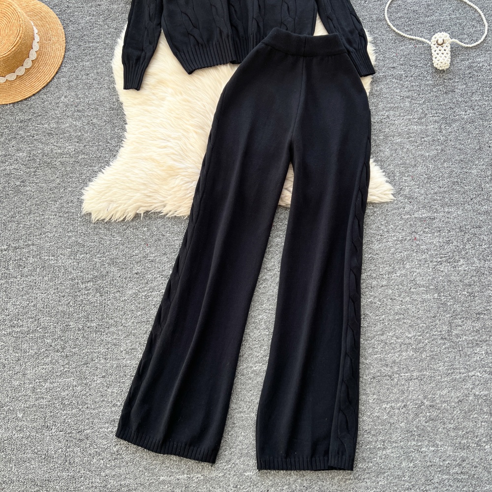 Loose long pants winter sweater 2pcs set for women