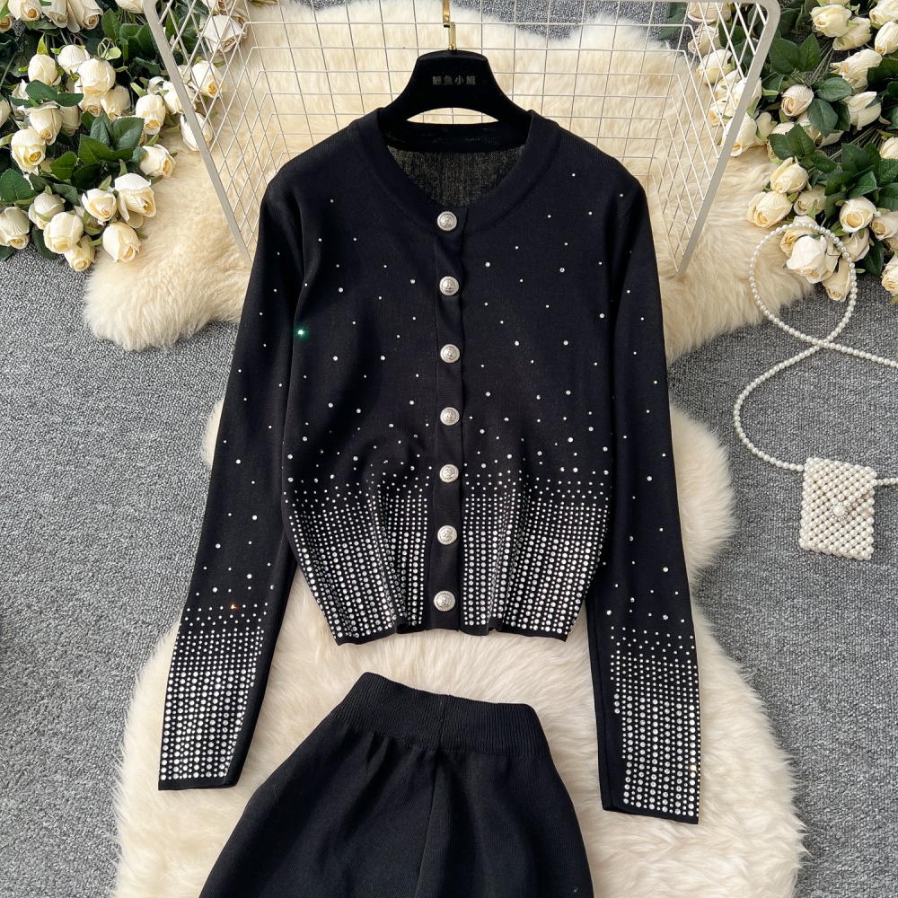 Knitted cardigan starry wide leg pants 2pcs set for women