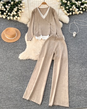 Wide leg long pants lazy sweater a set