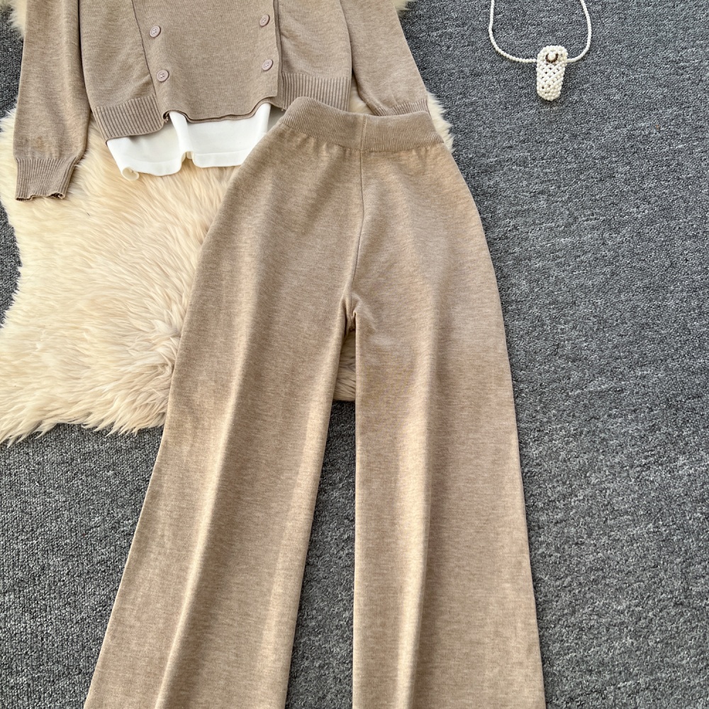 Wide leg long pants lazy sweater a set