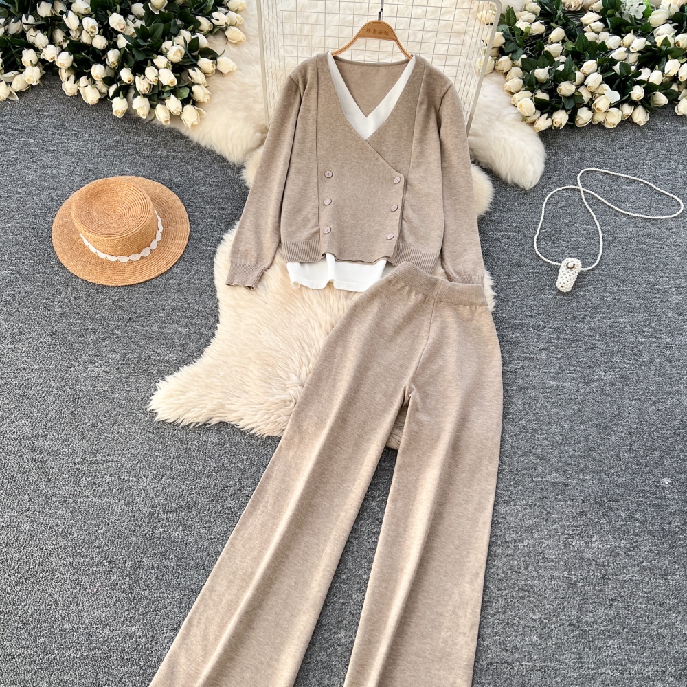 Wide leg long pants lazy sweater a set