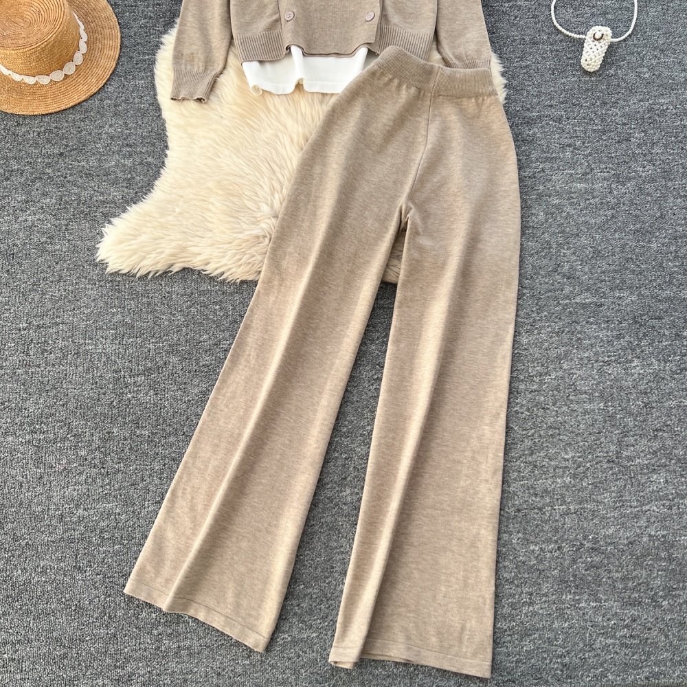 Wide leg long pants lazy sweater a set