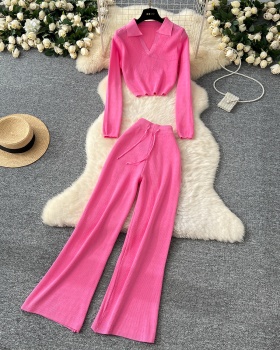 High waist long pants retro sweater a set for women