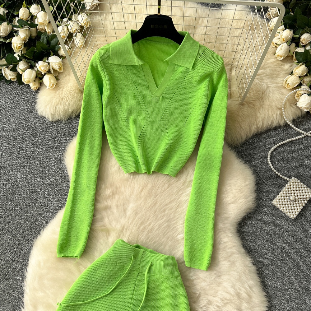 High waist long pants retro sweater a set for women