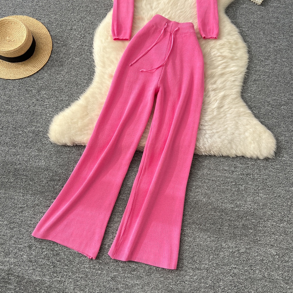 High waist long pants retro sweater a set for women