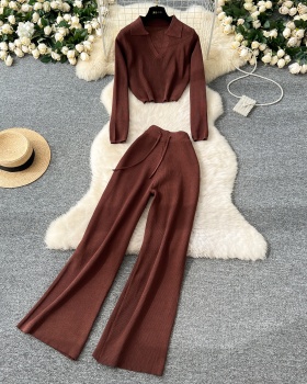 Wide leg sweater long sleeve long pants a set for women