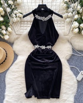 Velvet formal dress rhinestone dress for women