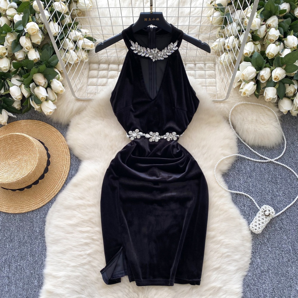 Velvet formal dress rhinestone dress for women