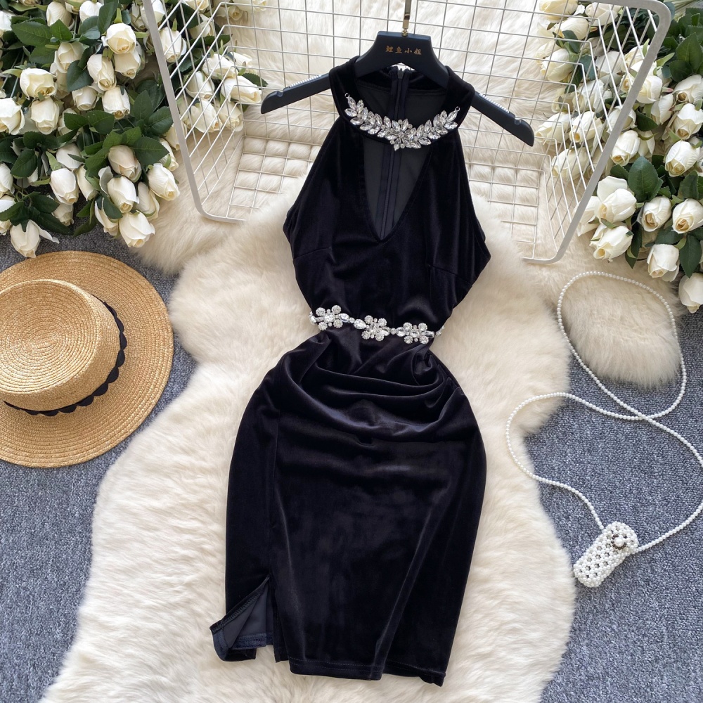 Velvet formal dress rhinestone dress for women