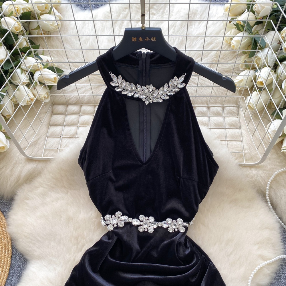 Velvet formal dress rhinestone dress for women