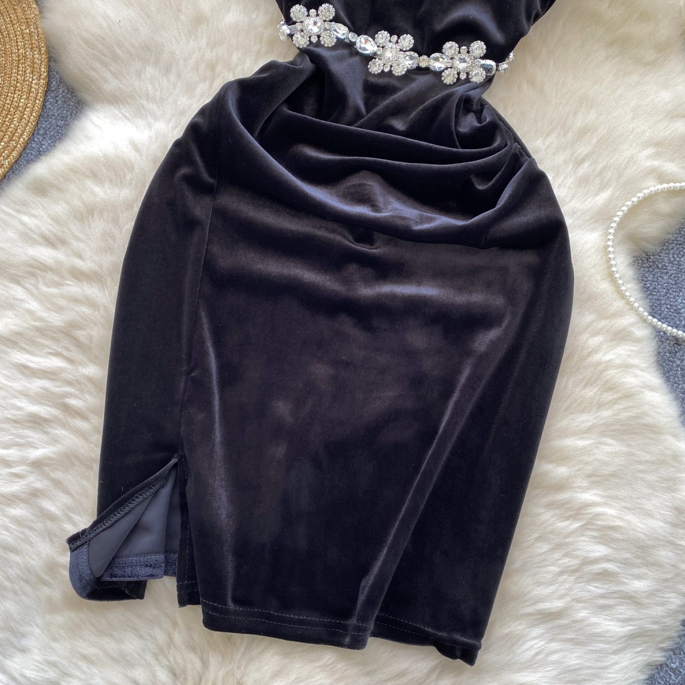 Velvet formal dress rhinestone dress for women