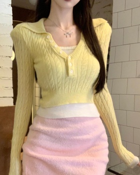 Pseudo-two winter tops mixed colors long sleeve sweater