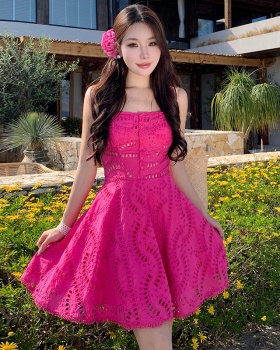 Vacation European style embroidery waist dress