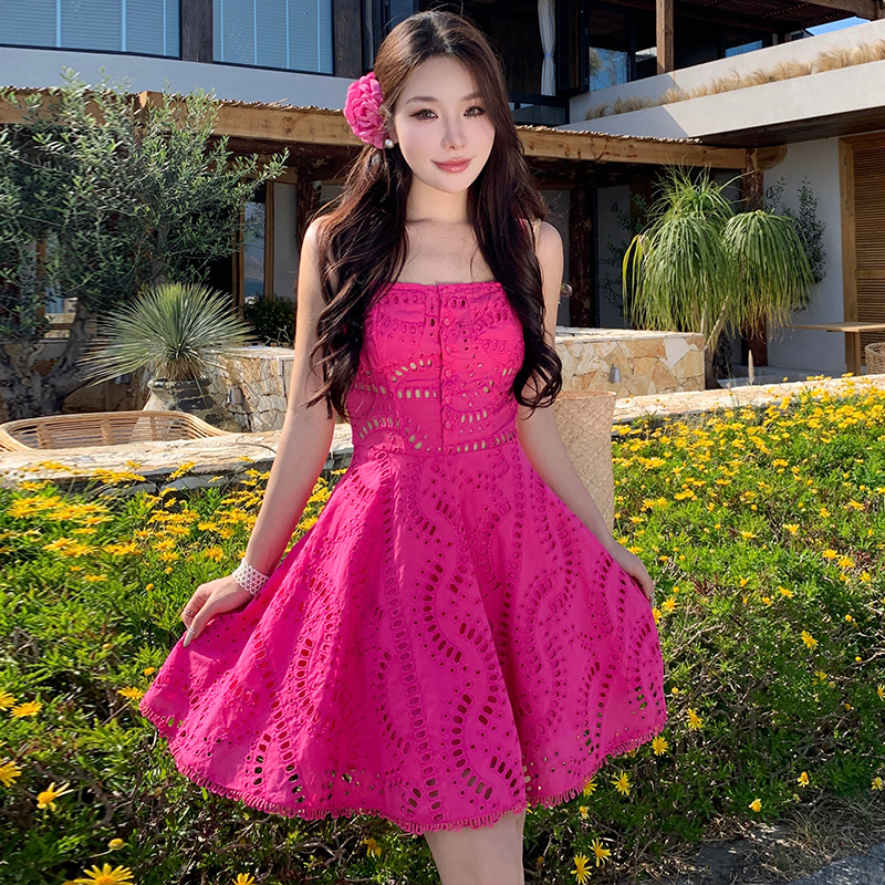 Vacation European style embroidery waist dress