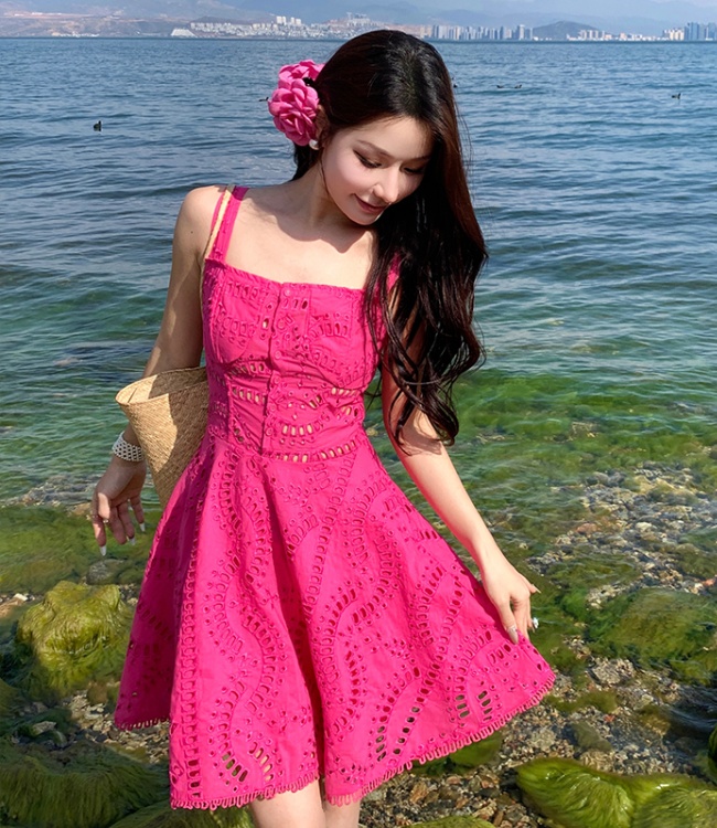 Vacation European style embroidery waist dress