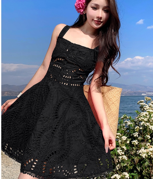 Vacation European style embroidery waist dress